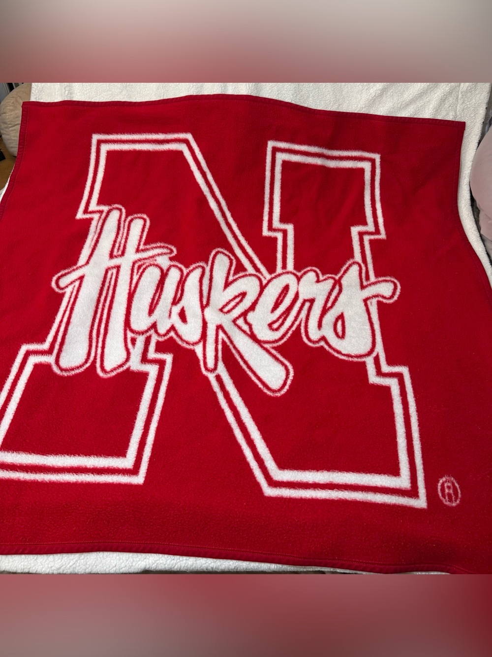 Nebraksa Huskers VTG Biederlack Red & White 51” X 56” Throw Blanket